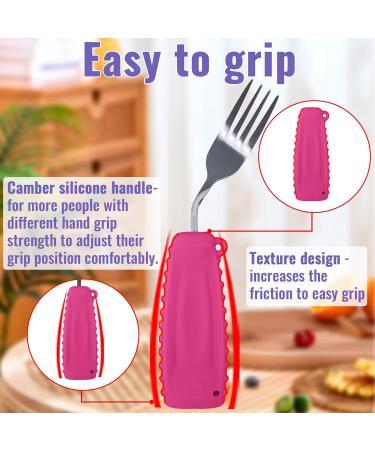 Ehucon Adaptive Utensils Angled Spoon and Fork for Elderly Hand Tremors Parkinsons Weighted Silverware with Non-Slip-Easy Grip Handles for Independent Eating (Pink Left) Left Pink - Buy Online on GoSupps.com