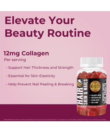 Grab The Gold Hair Skin & Nails Vitamins for Women | Gummies with 6000mcg Biotin & Collagen | 10 Essential Vitamin & Minerals | Gluten-Free Non-GMO Passion Fruit Flavor | 1 Month Supply - Buy Online on GoSupps.com