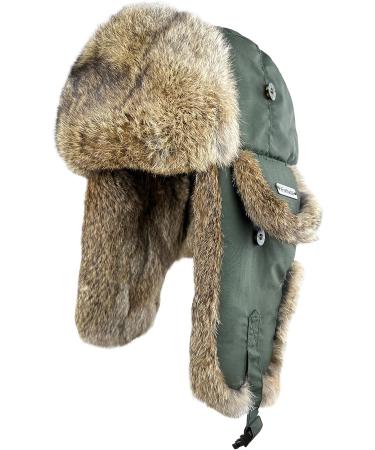 Real Rabbit Fur Trapper Hat - Men Women Winter Russian Ushanka Aviator Bomber Army Green - Large-X-Large - Buy Online on GoSupps.com