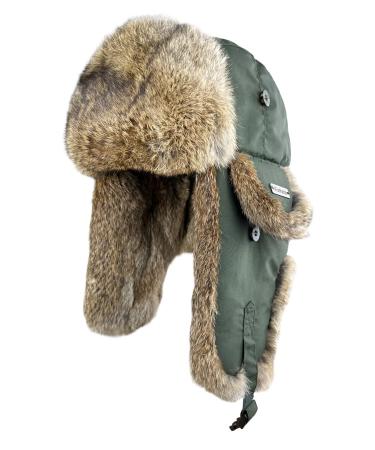 Winter Trapper Hat for Men Women 100% Real Rabbit Fur Russian Fur Winter Ushanka Hat Men Aviator Bomber Hat Mens Trapper Hat Army Green Large-X-Large