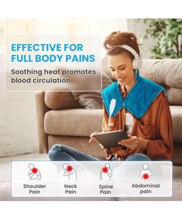 2.4lb Weighted Heating Pad for Neck and Shoulders | Electric Heat Pad with 6 Levels | Pain Relief for Neck Cramps | 4 Auto-Off | 22x22 Blue | Gifts for Mom, Dad, Men, Women - Buy Online on GoSupps.com
