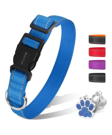 PCOTLLAR Dog collar padded reflective dog collar for small dogs adjustable dog collar for large dog soft neoprene collars blue (25-35cm) XS (25-35cm) blue