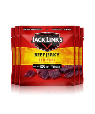 Jack Link's Beef Jerky, Teriyaki - Flavorful Meat Snack for Lunches, Ready to Eat - 7g of Protein, Made with Premium Beef - 0.625 Oz Bags (Pack of 5) Teriyaki 0.62 Ounce (Pack of 5)