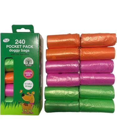 TidyZ 240 DOGGY BAGS WITH TIE HANDLES POCKET PACK RAINBOW COLOURS (12 rolls of 20 bags) - Buy Online on GoSupps.com