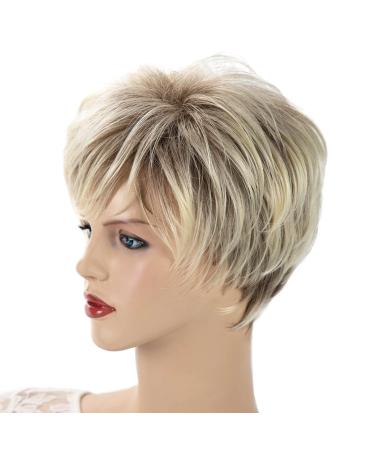Short Blonde Pixie Cut Synthetic Wig for White Women - Natural Layered Short Hair Wig in Mixed Blonde Tones - Buy Online on GoSupps.com