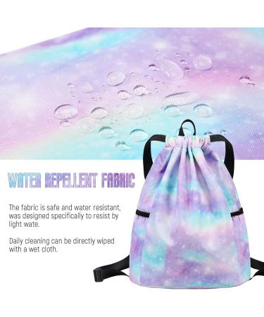 Ryushoyo Rainbow Galaxy Drawstring Backpack - Lightweight Gym Sackpack for Women and Girls | Blue Purple Galaxy Design | Ideal for Sports, Yoga, and Shopping - Buy Online on GoSupps.com