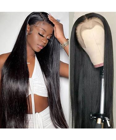 Lace Front Wigs Human Hair Pre Plucked with Baby Hair Straight 13x4 HD Lace Frontal Wigs Brazilian Virgin Glueless Wigs for Black Women Human Hair 180 Density (30 Inch  Natural Color) 30 Inch Natural Color
