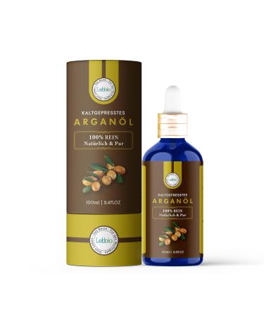 Lebbio Argan Oil 100ml - 100% Natural Cold-Pressed - Ideal for Face Body Hair Beard & Nails - Premium Moroccan Argan Oil in Glass Bottle with Pipette & Pump - Buy Online on GoSupps.com