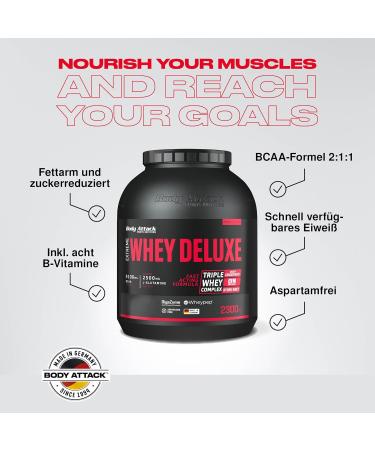 Body Attack Extreme Whey Deluxe Cherry Cream 2.3 kg - Premium Protein Powder with Amino Acids Triple Whey Complex Low-Fat Made in Germany - Shop Now! - Buy Online on GoSupps.com