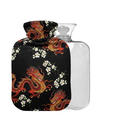 Hot water bottle with dragon cover small hot water bag for pain relief 1 l for children men women without BAP