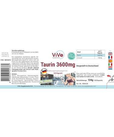 Taurin 3600mg Vegan Capsules - 120 High Dose Supplements - Quality from Germany | Vive Supplements - Buy Online on GoSupps.com