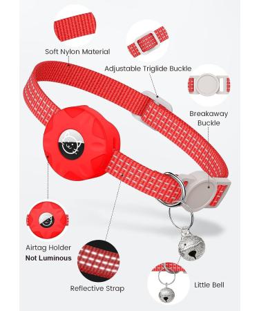 Reflective Airtag Cat Neck Band - Light Tracker Collar with Bell for Kittens & Cats - Red - Buy Online on GoSupps.com