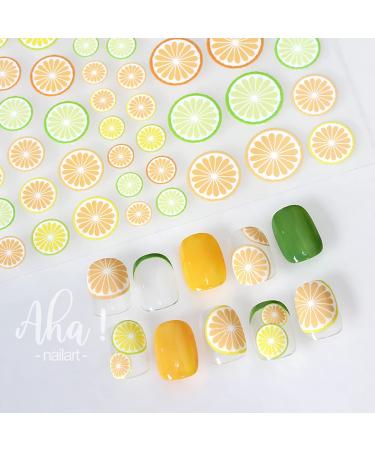 Fruit Nail Art Stickers - 3D Self-Adhesive Decals for Manicure - Summer Lemon Cherry Orange Grapefruit - Nail Decoration for Women and Girls - 3 Sheets - Buy Online on GoSupps.com