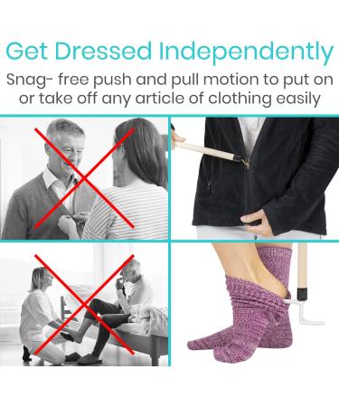Vive Dressing Stick with Zipper Puller (27 Inch) - Sock Remover Tool for Elderly and Disabled - Mobility Aid for Compression Stockings - Independent Living Helper - Buy Online on GoSupps.com