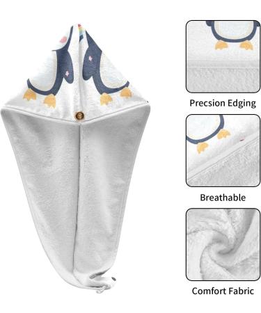 Small Lovely Penguins Hair Towel 2 Pack - Super Absorbent Quick Dry Hair Turbans for Women & Girls | Perfect Hair Drying Solution - Buy Online on GoSupps.com