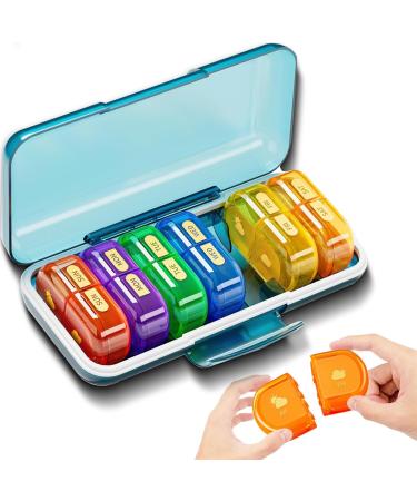 Weekly Pill Organizer XL Large Waterproof Pill Organizer Detachable 14 Compartment 7-Day Portable Travel Medicine Organizer AM/PM Morning and Evening Pill Box for Vitamins Supplements Fish Oil
