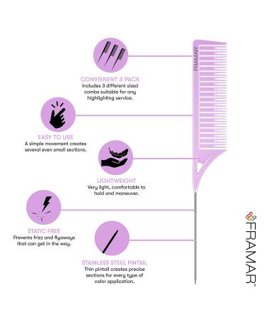 Framar Dreamweaver Highlight Comb Set - Hair Stylist Combs for Balayage & Hair Coloring with Metal Pick - Pastel - Buy Online on GoSupps.com