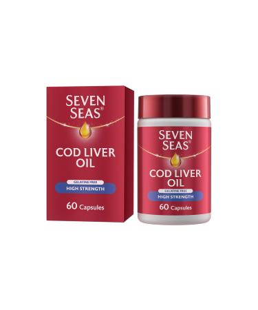 Seven Seas High Strength Cod Liver Oil Tablets With Omega-3 Fish Oil Gelatine Free 60 Capsules EPA & DHA Plus High Strength Vitamin D