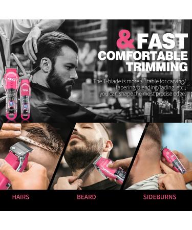 DSP Hair Clipper Trimmer Kit for Men Professional Barber Set for Hair and Beard Cutting Zero Gap T-Blade Beard Trimmer with LED Display (Pink) - Buy Online on GoSupps.com