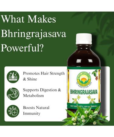 BASIC AYURVEDA Bhringrajasava Drink | 16.23 Fl Oz (480ml) | Natural Bhringraj Ayurvedic Hair Tonic | Supports Hair Growth Scalp Health & Immune System | No Added Sugar - Buy Online on GoSupps.com