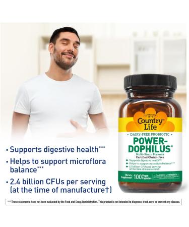 Country Life Power-Dophilus Dairy-Free Multi-Strain Probiotic 12 Billion CFUs 100 Vegan Capsules Certified Gluten Free Certified Vegan 100 Count (Pack of 1) - Buy Online on GoSupps.com