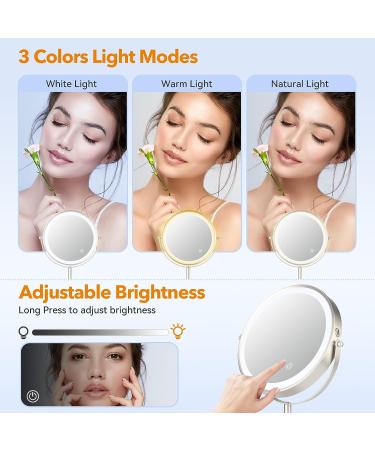 8 Rechargeable Double Sided Makeup Mirror with Lights | 1X/10X Magnification | 3 Colors Light | 360 Smart Touch | Adjustable Brightness | Nickel Finish - Buy Online on GoSupps.com