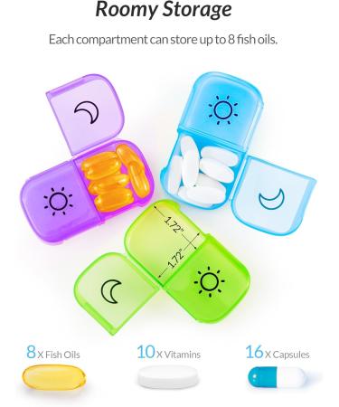 Stylish ZIKEE Weekly Pill Organizer 2x Daily - 7 Day Pill Box with Purple Oxford Bag & Travel Handle for Vitamins Fish Oils & Supplements - Buy Online on GoSupps.com