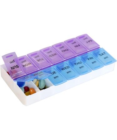14 Compartment Pill Organizer Box - 7-Day AM/PM Medicine Reminder with Snap Lids for Pills & Vitamins | Inspirations - Buy Online on GoSupps.com
