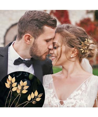 Gold Leaf Crystal Pearl Wedding Hair Pins - Set of 6 Vintage Bridal Accessories with Rhinestone for Brides, Bridesmaids, Flower Girls - Buy Online on GoSupps.com