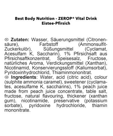 Best Body Nutrition Vital Drink Zerop - Iced Peach Beverage Concentrate - Sugar-Free Syrup (500 ml) - Makes 40 Liters - 1 Pack - Buy Online on GoSupps.com