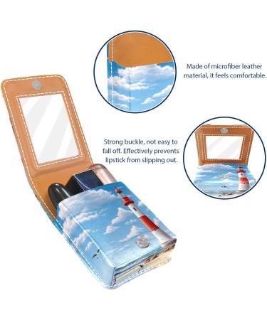 Travel Lipstick Organizer Case - Portable Makeup Bag with Mirror | Beach Lighthouse Seagull Design - Buy Online on GoSupps.com
