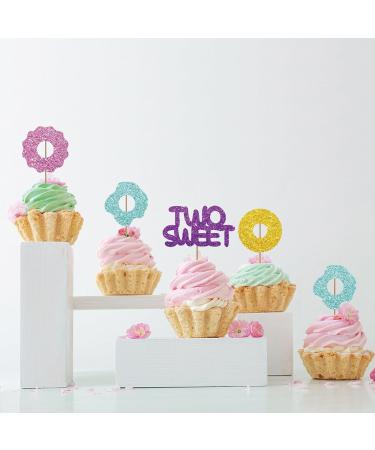 Set of 24 Two Sweet Cupcake Toppers Pink&Gold Glitter Donut Sign Cupcake Picks 2nd Birthday Cake Decorations Second Birthday/Baby Shower Party Supplies - Buy Online on GoSupps.com