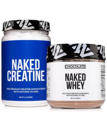 NAKED Chocolate Whey Protein Powder 1LB (12 Servings) Pure Micronized Creatine Monohydrate 500g (100 Servings) Grass-Fed Bulk Non-GMO Gluten Free Soy Free