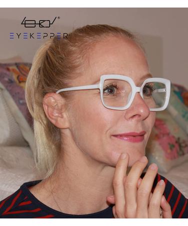 Eyekepper Women's Large Frame Reading Glasses, White Oversize Eyeglasses 0.0 Diopters - Buy Online on GoSupps.com