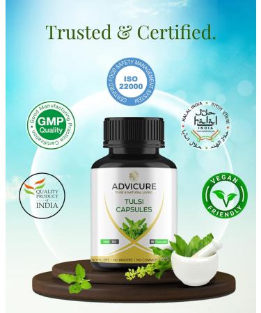 Advicure Organic Tulsi Holy Basil Leaf Capsules 90 Pack - 1000mg Serving, Vegan & Pure India Nutritional Supplements - Buy Online on GoSupps.com