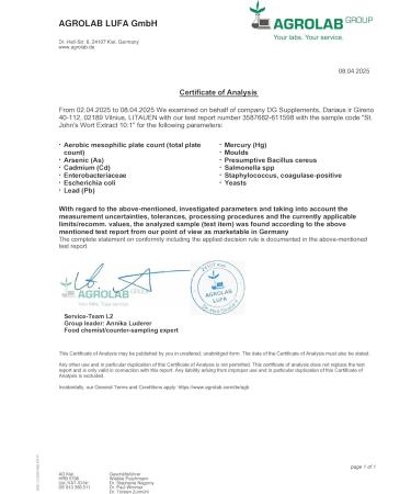 Millepertuis (St. John's Wort) quivalent 5.000 mg (500 mg d'extrait 10:1) 180 g lules v g taliennes test es en laboratoire par des tiers - Buy Online on GoSupps.com
