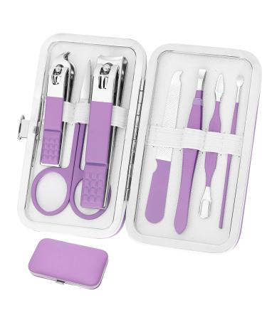Manicure Set Women Nail Clipper Set Grooming Kit Pedicure Kit Finger Nail Clippers Grooming Kit Nail Tools Gift 8 In1 with Travel Case For Women Girls Friends Parents Gifts Purple