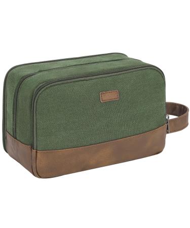 WANDF Travel Toiletry Bag for Men Hanging Dopp Kit Canvas Toiletry Organizer Water-Resistant Vegan Leather Shaving Bag for Toiletries Accessories (Green)