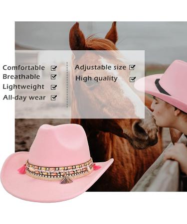 Gossifan Pink Western Cowboy Cowgirl Fedora Hat with Y-Tassel - Medium | Unisex Style - Buy Online on GoSupps.com