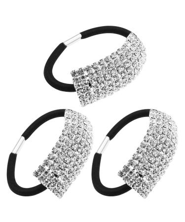 3 Pieces Rhinestone Elastic Hair Ties Hair Bands Ponytail Holder Wrap Rope Hair Accessories for Women Girls