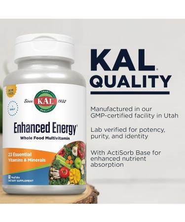 KAL Enhanced Energy Supplements Once Daily Whole Food Multivitamin for Women and Men Iron Free 23 Essential Vitamins Minerals Super Foods Digestive Enzymes 60-Day Guarantee 60 Serv 60 VegTabs - Buy Online on GoSupps.com