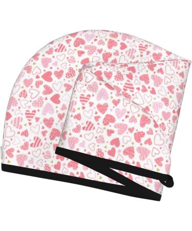 Hair Towel Wrap with Button - Quick Drying Towel Turban for Effortless Hair Care | Cute Hand Drawn Hearts Design - Buy Online on GoSupps.com