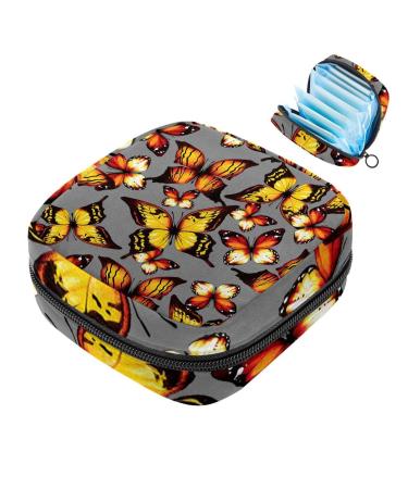 Muooum menstrual artery Bag zipper women's bandage bag tampons collect bags for women girls (orange butterfly pattern) Color 1