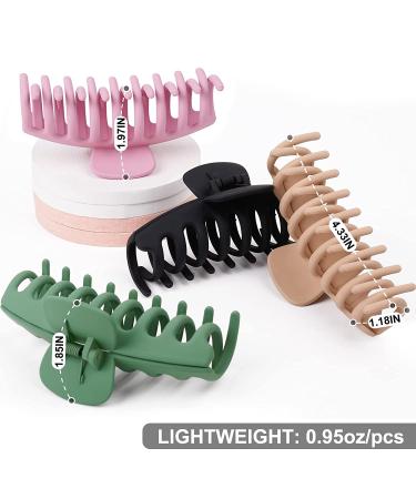 Tocess Large Hair Claw Clips for Women - Strong Hold 4.33 Inch Matte Clips (4 Pcs) - Ideal for Thin, Thick, Curly Hair - Black, Khaki, Pink, Green - Buy Online on GoSupps.com