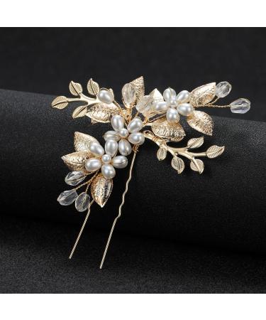 JUSTUSNX Gold/Silver Bride Wedding Headpiece Pearl Hair Pins Accessories Bridal Crystal Flower Hair Pieces for Women and Girls (A)