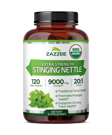 Zazzee USDA Organic Stinging Nettle 20:1 Extract 9000 mg Strength 120 Vegan Capsules 4 Month Supply Concentrated Standardized 20X Extract Certified Organic 100% Vegetarian All-Natural Non-GMO