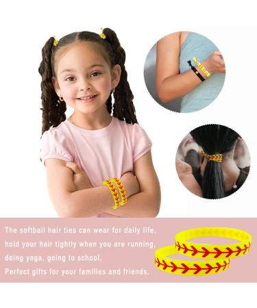 Softball Bracelet Wristband Set with Baseball Hair Ties - 48 Pieces | Multi Color Silicone Bracelet for Girls Softball Baseball Players | Elastic Ribbon Hair Bands for Teams - Buy Online on GoSupps.com