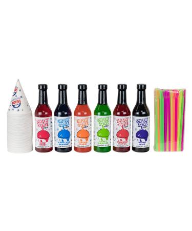 12.7oz Snow Cone Syrups (6 Pack W/Cups/Straws)