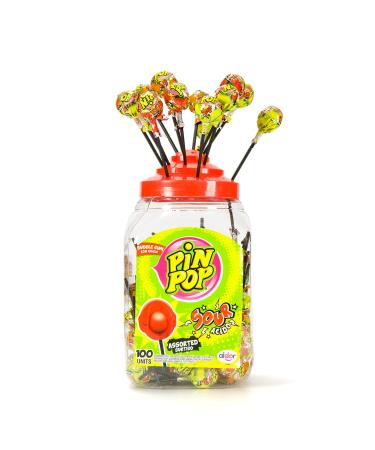 PIN POP Bubblegum Filled Center Lollipops (Gelatin Free) (Sour Mix)