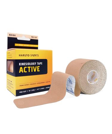 HARUTO Kinesiology Sports Tape, for Pain Relief Strong Support, Therapeutic Tape Physio for Athletic Sports Recovery, 20 Precut 10 Strips (Active Beige for Sports Enthusiasts) Active-beige